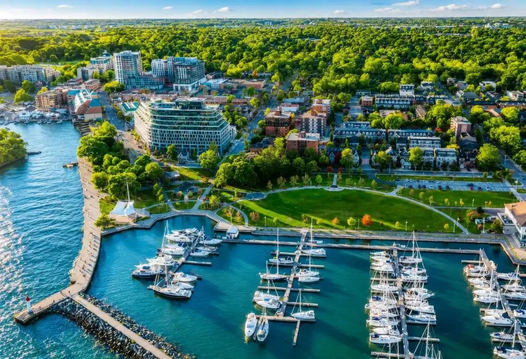 Oakville harbour marina and waterfront condominiums, Ontario